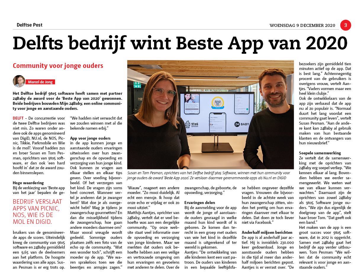 9to5 software wint Beste App van het Jaar 2020 - Delftse Post
