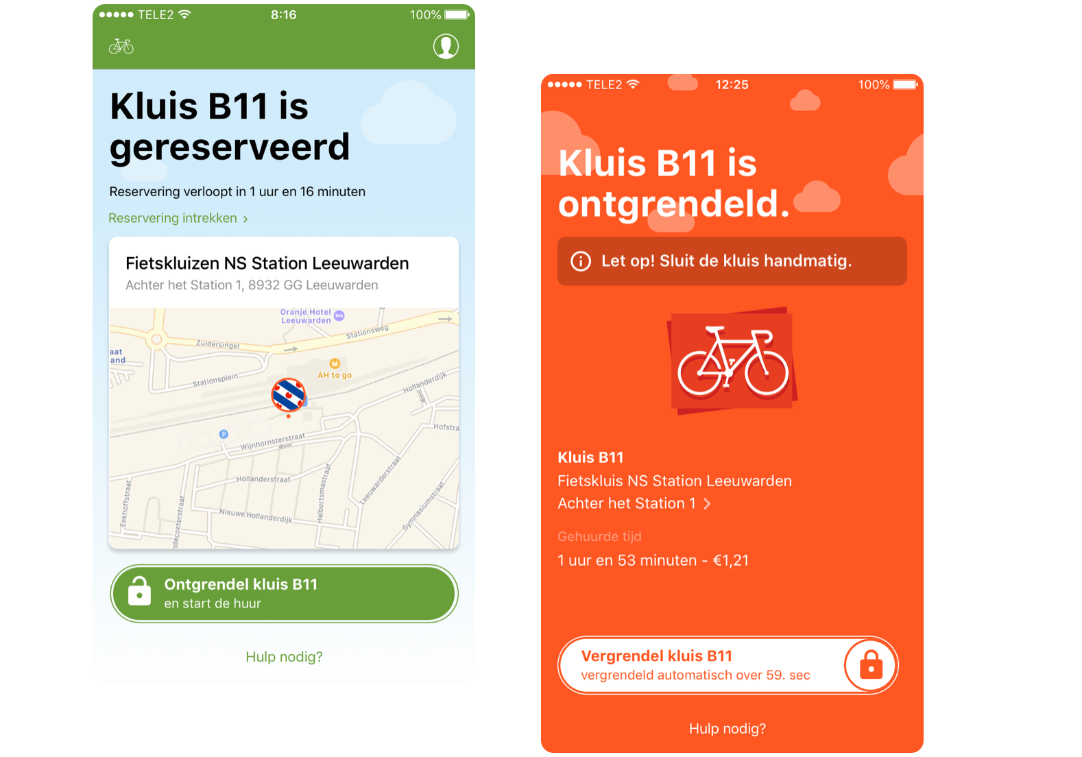 Fietskluizen is een native app waarmee gemakkelijk een fietskluis gereserveerd, geopend en vergrendeld kan worden.