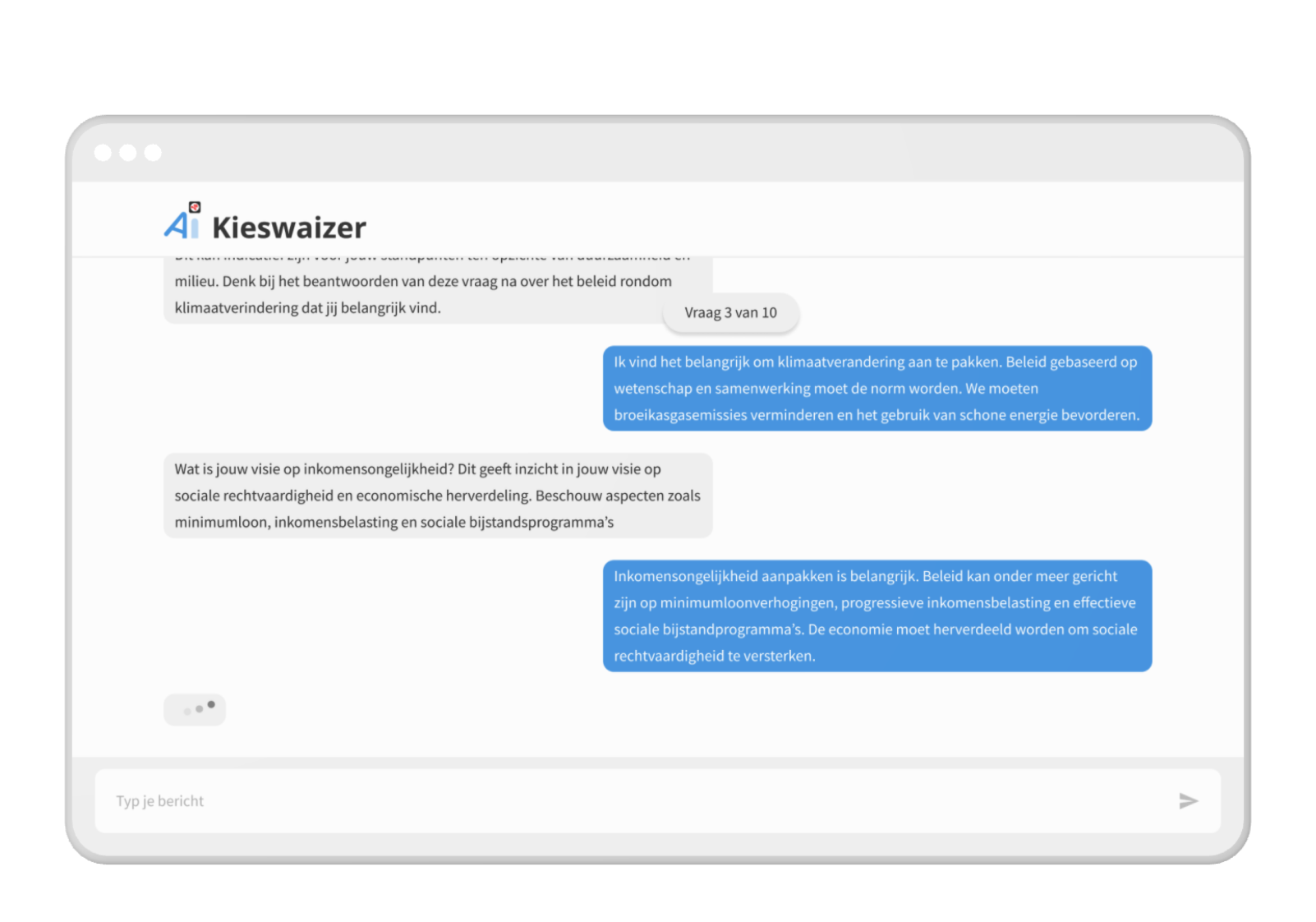 Kieswaizer  is een AI-gestuurde stemwijzer die persoonlijk stemadvies geeft op basis van uw eigen antwoorden.