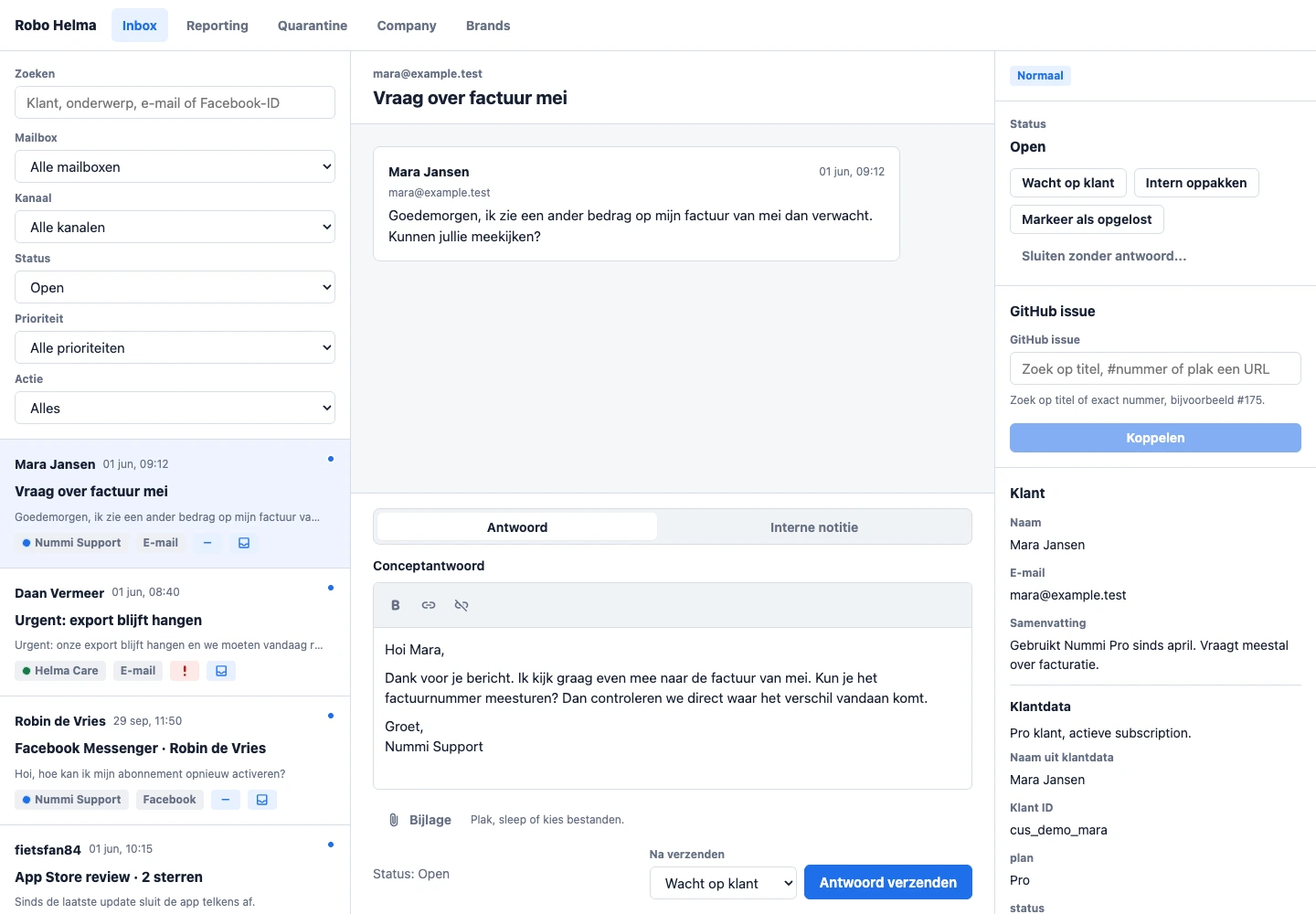 App-interface met demogegevens