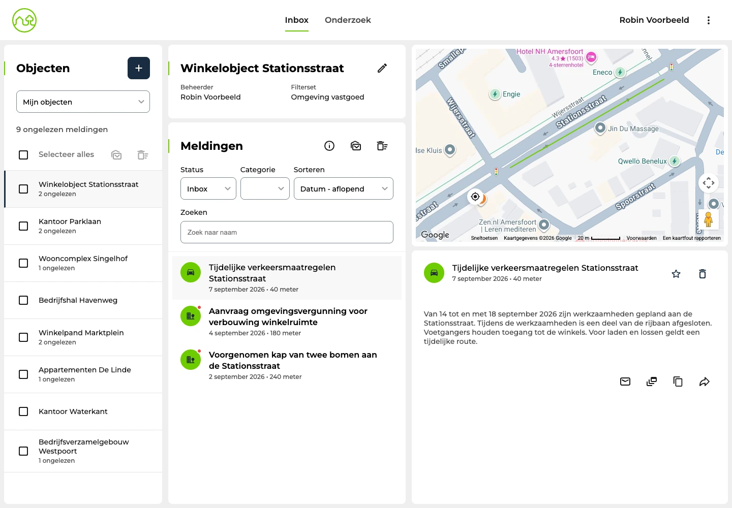 App-interface met demogegevens