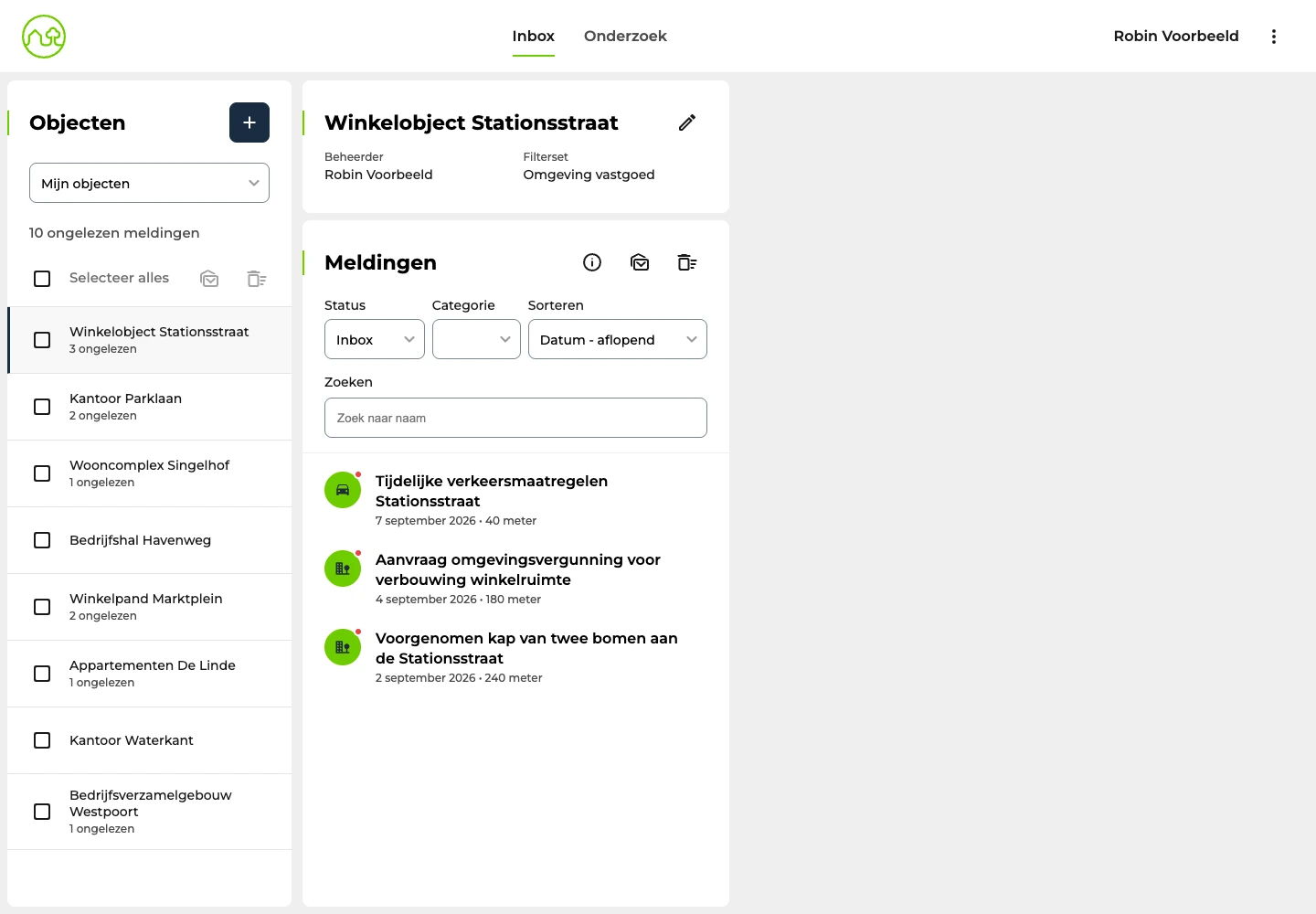 App-interface met demogegevens