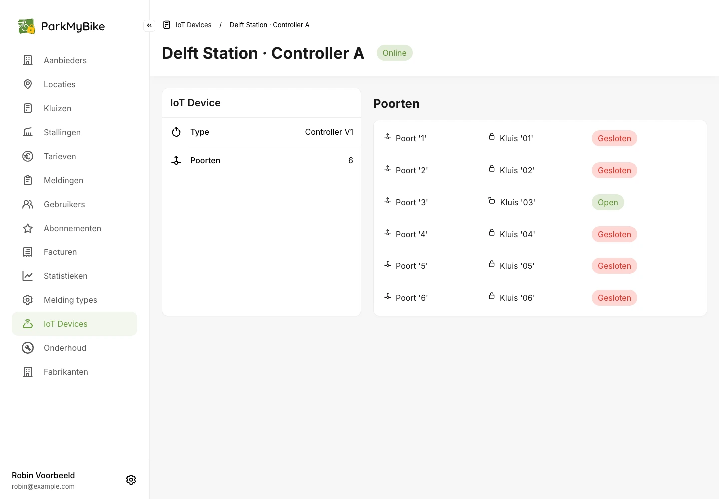 App-interface met demogegevens